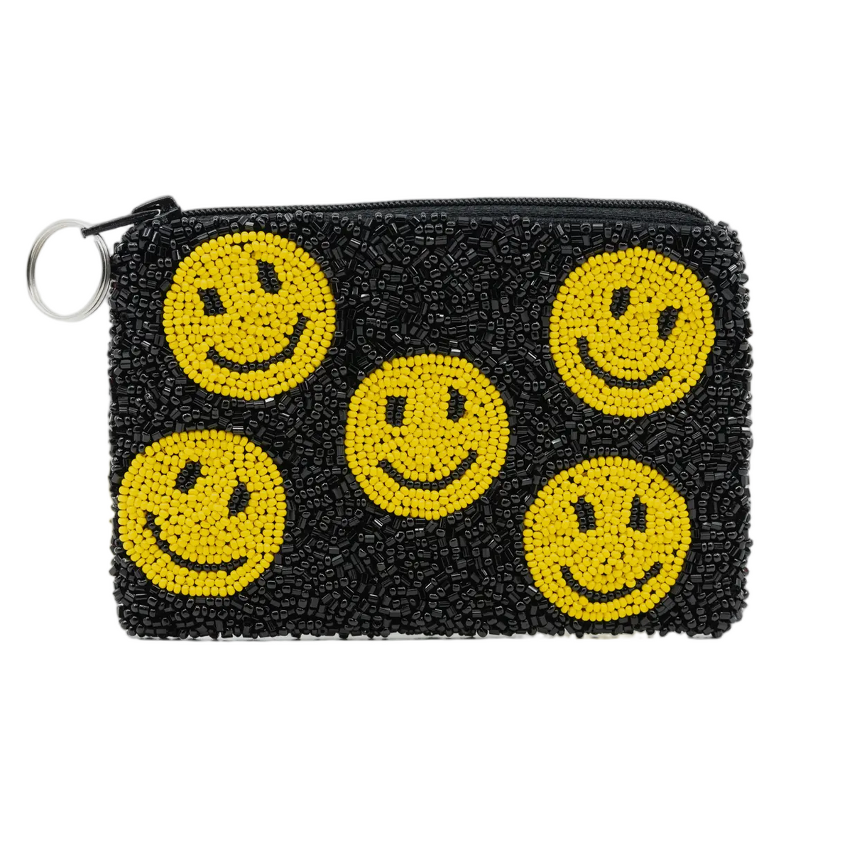 Smileys Beaded Coin Purse-Noir